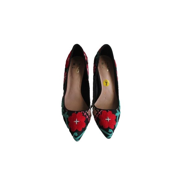 *Mix No.6 Embroidered Pump 'Dignity' Stilettos Vibrant Floral Design Pointed Toe - Picture 3 of 8